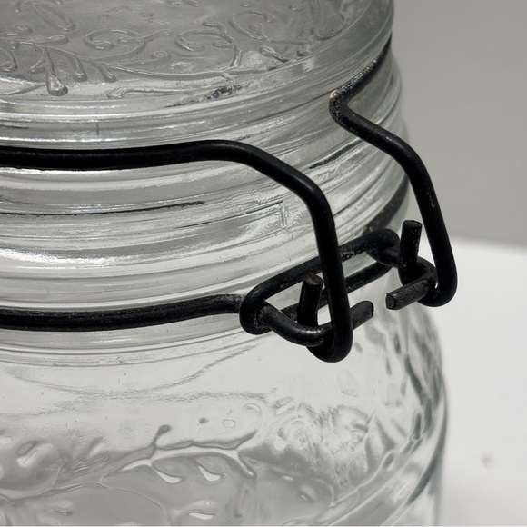 Vintage Cove Clear bale wire 3/4 L jar with floral design, made in Italy - Picture 8 of 11